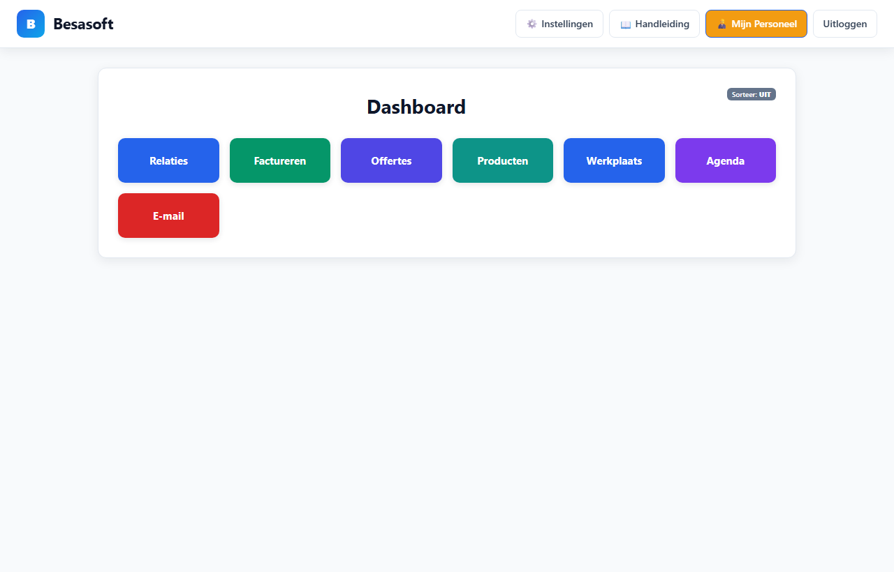 Dashboard van Besasoft CRM met de knop Factureren